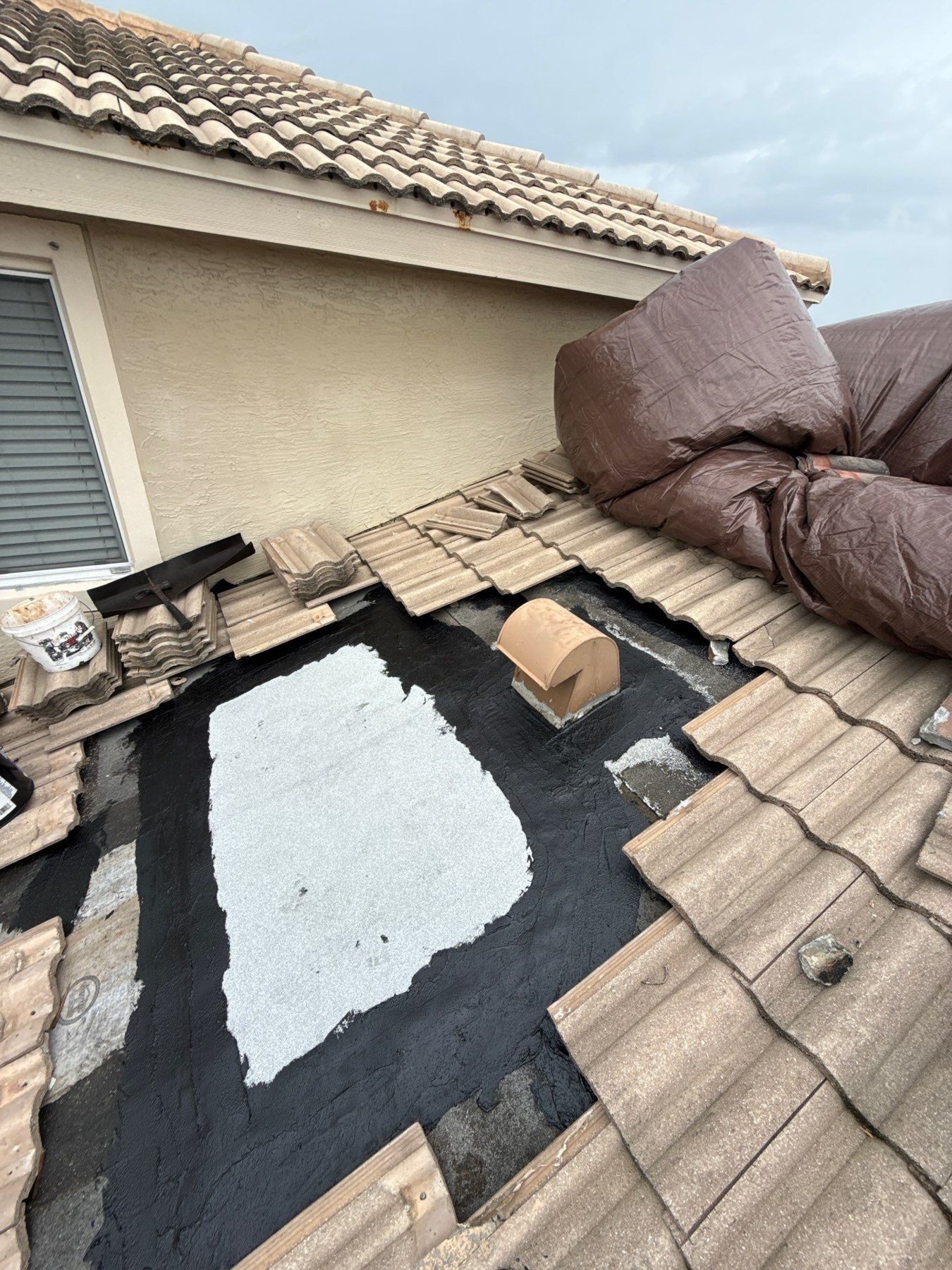 Self-adhered waterproofing installed during an Andros Isle tile roof repair