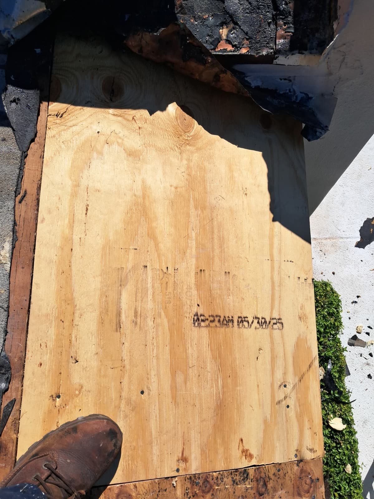 New plywood installed during a Cypress Island tile roof repair