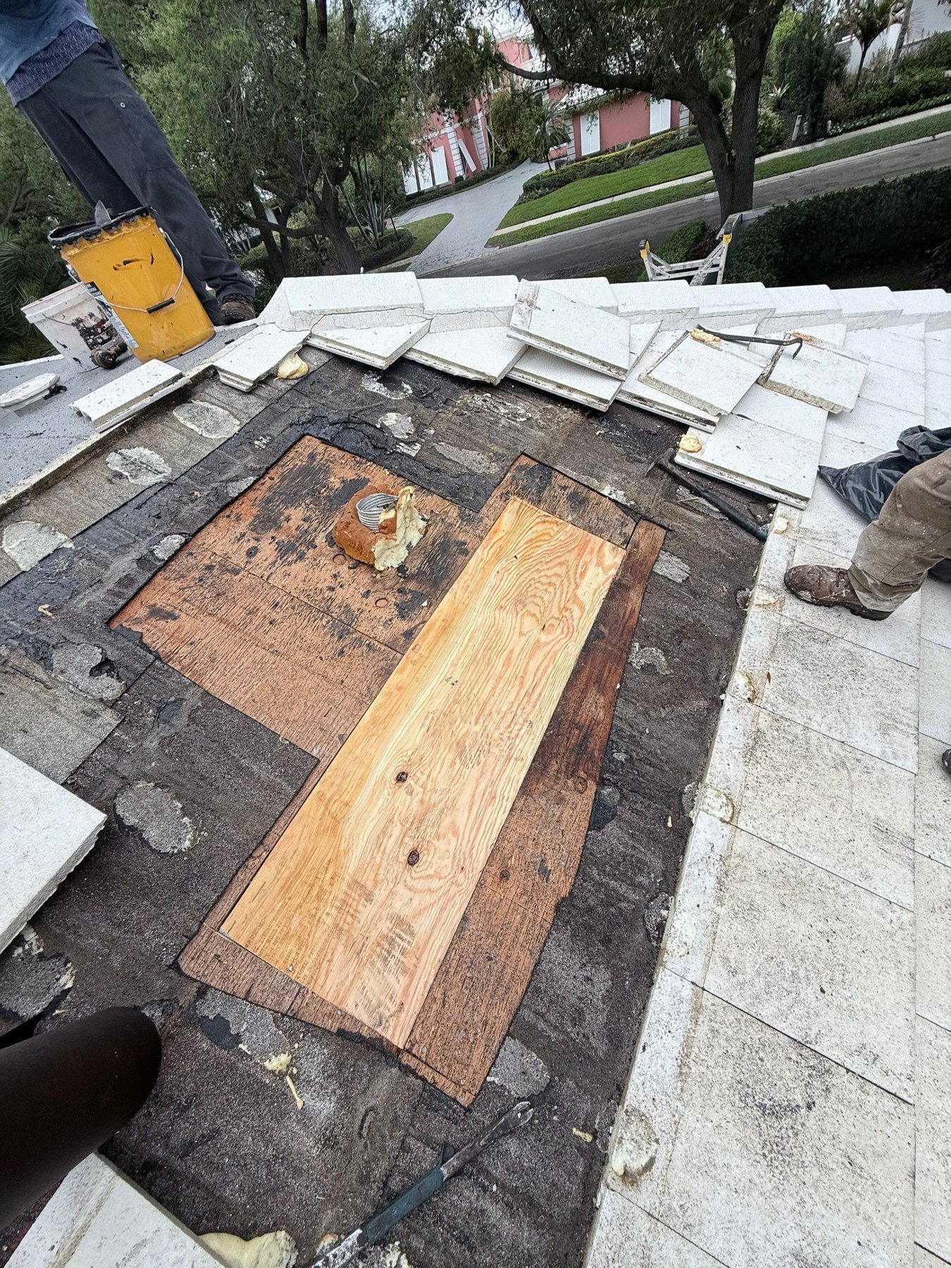 Roof decking repaired during a Cypress Island tile roof repair