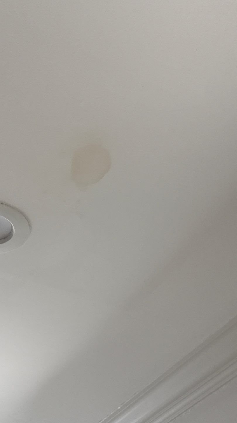 Ceiling stain after rain indicating a possible roof leak
