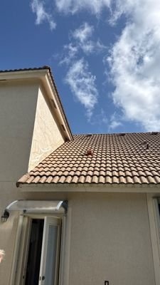 Completed tile roof repair area at a Montecito home in Palm Beach Gardens
