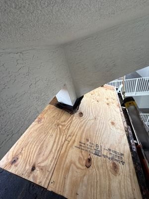 New plywood decking installed during a Lake Worth roof repair