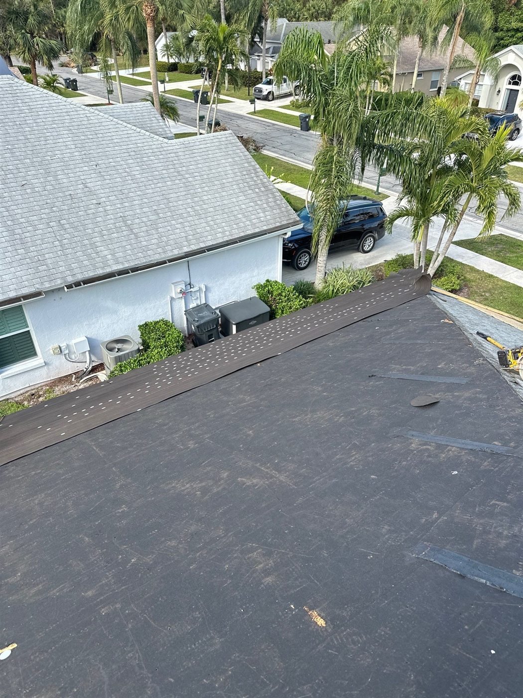 Underlayment installed during a shingle roof replacement in Wellington Florida