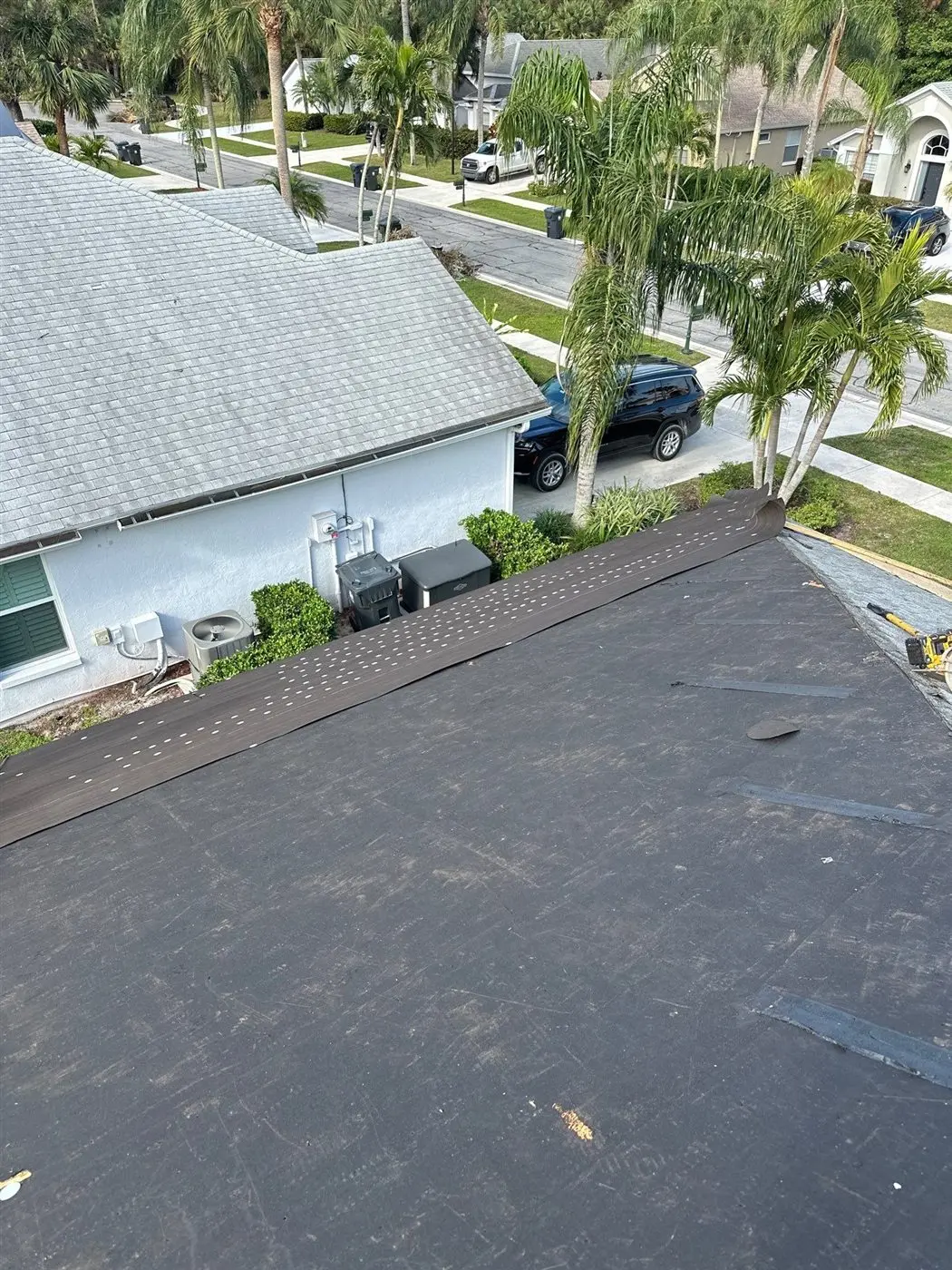 Underlayment installed during a shingle roof replacement in Wellington Florida